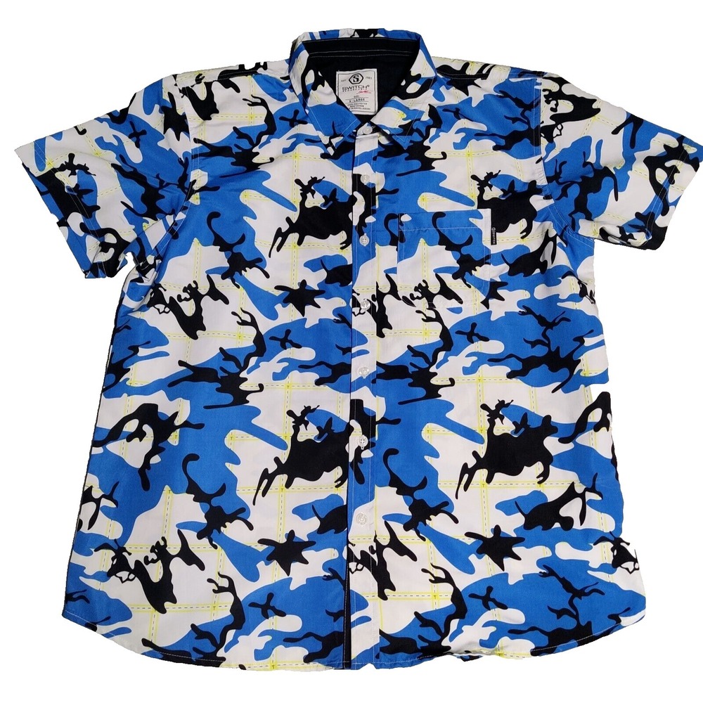 SWITCH Remarkable LIMITED EDITION Men XL Blue Black White Abstract‎ Shirt EUC